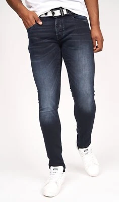 Pantalones de mezclilla Crosshatch para hombre barbacoa calce ajustado elástico cónico azul negro Foto 1 de 2