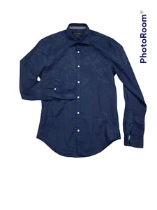 Zara slim fit navy long sleeve dress shirt men medium cotton polyester - Picture 1 of 5