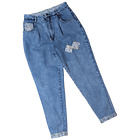 Vintage lata 80. Rio Kwiatowy patchwork Kwas Wash Stożkowate nogawki High Rise Mom Jeans 15 28