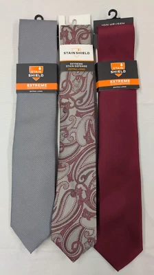 VAN HEUSEN Tie Lot of 3 Stain Shield Defense Men's Extra Long Burgundy Gray New - Image 1 of 4