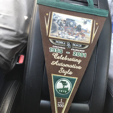 VINTAGE LEATHER Pebble Beach Golf 2001 Concours Of Elegance 14” Pennant LOOK! Cover
