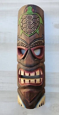 MÁSCARA TIKI 20" MADEIRA ILHA HAVAIANA DECORAÇÃO DE PAREDE CASA TRIBAL AFRICANA POLINÉSIA - Imagem 1 de 4