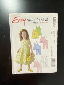 McCalls Easy Stitch n Save Uncut Pattern M5351 Girls Dress Pants Top Size 6 - 8 - Picture 1 of 3