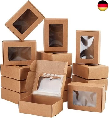 BENECREAT 30 Packungen Brown Kraft Paper Boxes mit durchsichtigen Fenstern für