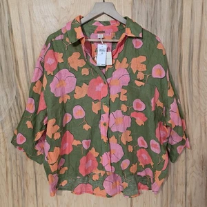 Blusa Magaschoni nueva con etiquetas para mujer talla grande floral 100 % lino de gran tamaño ligera  - Imagen 1 de 15