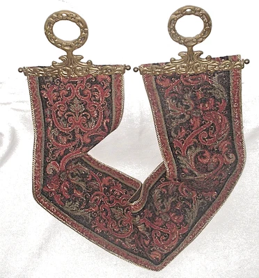 48" CORONA DECOR Company Paisley FLOWER TAPESTRY Table Piano RUNNER BRASS ENDS - Image 1 of 4