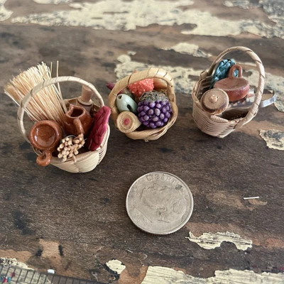 Vtg Dollhouse Miniature Gift Baskets Country Kitchen Picnic Garden Artisan- B - Image 1 of 3