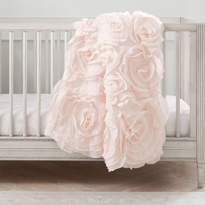Monique Lhuillier x Pottery Barn Rosette Baby Toddler Quilt Pink Floral Rose NWT - Image 1 of 4