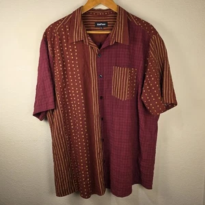 Vatpave Shirt Men's Multicolor Abstract Boho Burgundy Tropical Hawaiian XXL EUC - Picture 1 of 7