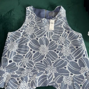 NWT Anthropologie Sunday In Brooklyn Blue Eyelet Embroidered Ruffle Top Peplum M - Picture 1 of 7