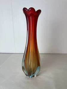 Vintage Murano orange/ red swung glass vase 10.5'' tall - Picture 1 of 6