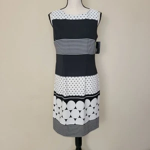 NWT Alyx Size 8 Sheath Dress Sleeveless Knee Length Front Darts Black/White - Picture 1 of 16