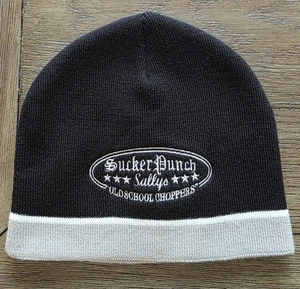 SUCKER PUNCH SALLYS Old School Choppers Beanie Cap Black Embroidered Hat - Foto 1 di 6