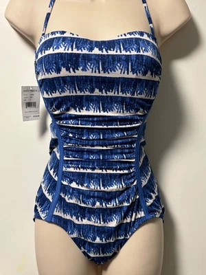 Nuevo ROBIN PICCONE Traje de Baño de Una Pieza Correa Halter Azul Blanco Talla 6 Nuevo con Etiquetas $130 Foto 1 de 4