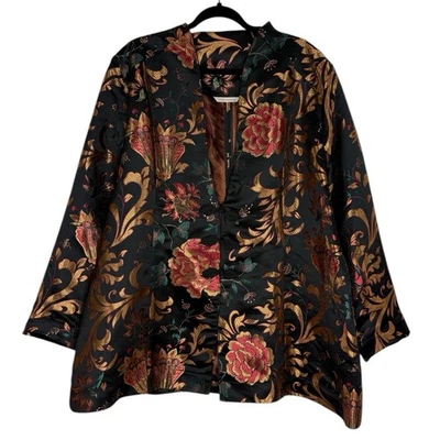 Soft Surroundings Moon Dynasty Blazer Jacket 3X Brocade Floral Metallic Asian - Image 1 of 4