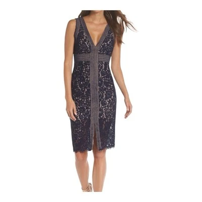 BARDOT Morgan Front Slit Lace Sheath Dressin Navy Size 4/XS - Image 1 of 4