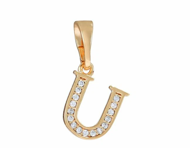 18K Gold Plated Initial Letter Name Pendant Necklace with Chain. Oro Laminado.  - Image 1 of 4