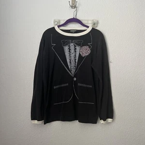 Vintage Long Sleeve Tuxedo TShirt Ringer 70s 80s Tompkins Ave By Plymouth Mills - Picture 1 of 6