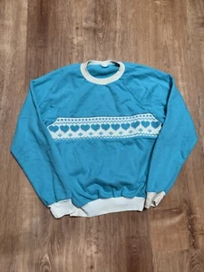 Vintage 90s Youth Sweater Teal Blue Geometric Center Pattern Youth Large - Picture 1 of 7