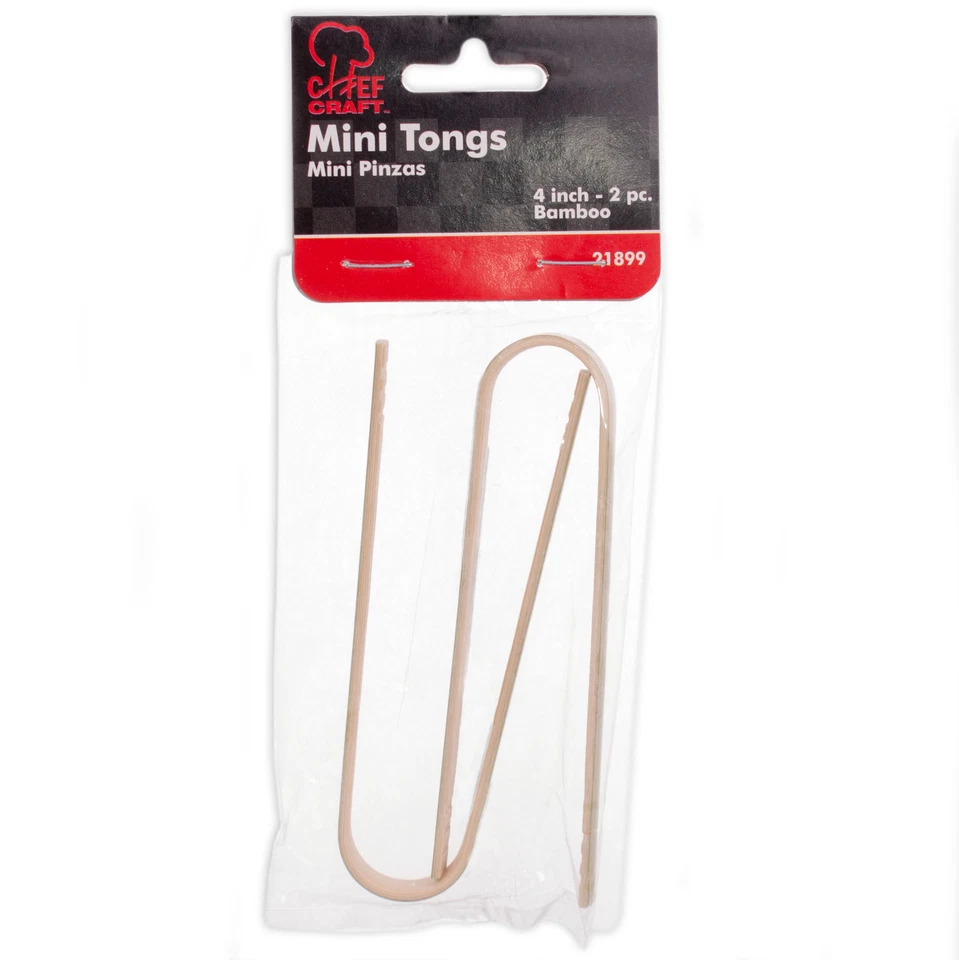 Chef Craft Summertime Party Picnic Bamboo 4" Tongs, Tan, 2 Pack - Image 1 of 1