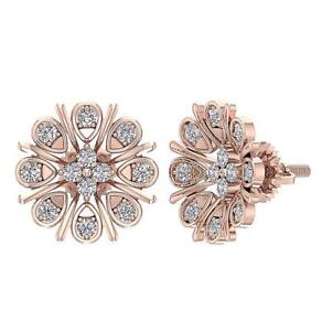 Natural Diamond 14K Rose Gold 12.40MM Fashion Flower Earrings SI1 G 0.60Ct