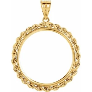 14k Yellow Gold 4 Prong 1/20 oz Panda Coin Rope Bezel 14.0mm - Picture 1 of 2