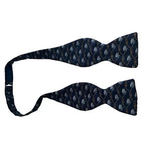 Jordan Marsh State Street Blue Nautical Bow Tie 100% Silk Adjustable - Picture 1 of 6