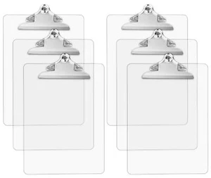 Set of 6 Transparent Acrylic Clipboards A4 12.5x9 Inch Big Clips Multi-Purpose - Picture 1 of 9