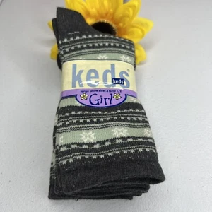 Keds Girls Socks Shoe Size 4-10.5 Mint Green Gray Fair Isle 3 Pairs New - Picture 1 of 5