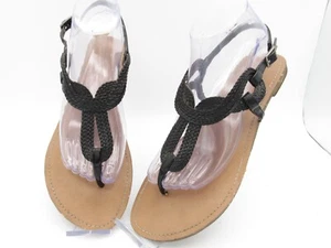 Merona Black Jana Braided Sandal Size 10 Ankle Buckle Flat Flip Flop Shoe Strap - Picture 1 of 11