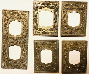 5 Vintage Victorian Switch & Outlet Plate Covers Unbranded Ornate Antique Brass? - Picture 1 of 5