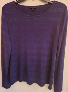 Maglione donna Talbots taglia media blu a righe manica lunga pullover metallizzato - Foto 1 di 5