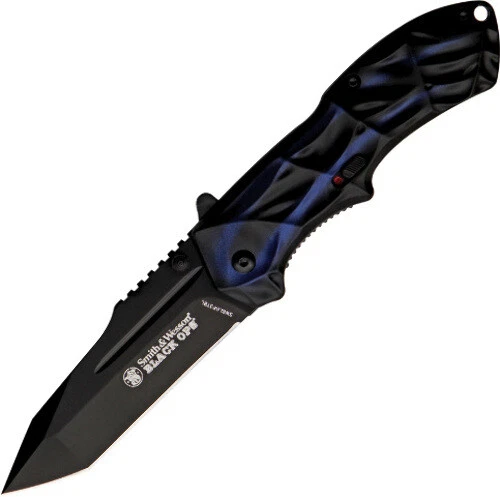 Cuchillo Smith & Wesson Black Ops Linerlock A/O SWBLOP3TBL mangos azules y negros. Foto 1 de 1
