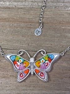 Sterling Alan K Millefiori Murano Schmetterling Omega Anhänger Halskette Silber 21 Zoll - Bild 1 von 8