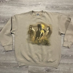 Sudadera De Colección Años 90 Corcel de Caballo Animal Salvaje Adulto XL Beige Cuello Redondo Para Hombres - Imagen 1 de 5