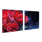 Herdabdeckplatten 2x 40x52 cm Ceranfeld Abdeckung Glas Spritzschutz Blumen Rot