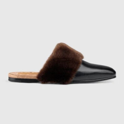 Gucci S/S 2018 Faux Fur Trim Mule Slide Slipper M6 / W8 - Image 1 of 4