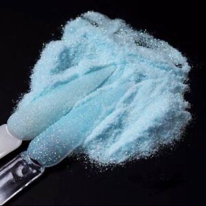 Light Blue Nail Glitter Powder Iridescent Mermaid Frost Sugar Effect Winter Vibe