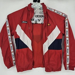 Ellesse Track Jacket Mens Large Nylon Red Navy Blue White Hooded HAS FLAWS - Picture 1 of 14