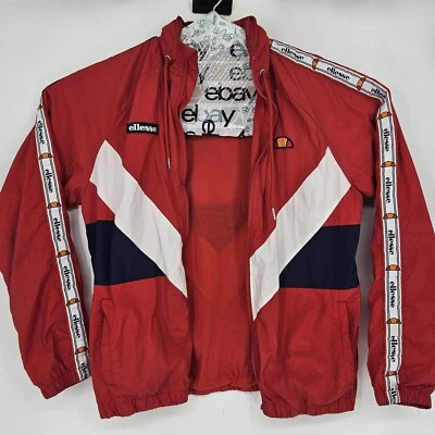 Ellesse Track Jacket Mens Large Nylon Red Navy Blue White Hooded HAS FLAWS - Image 1 of 4