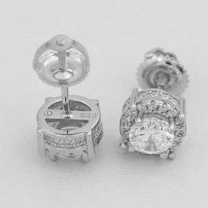 Men's Sterling Silver 925.CZ Iced Bling,8mm,Round*Earring Unisex + Box - Picture 1 of 3