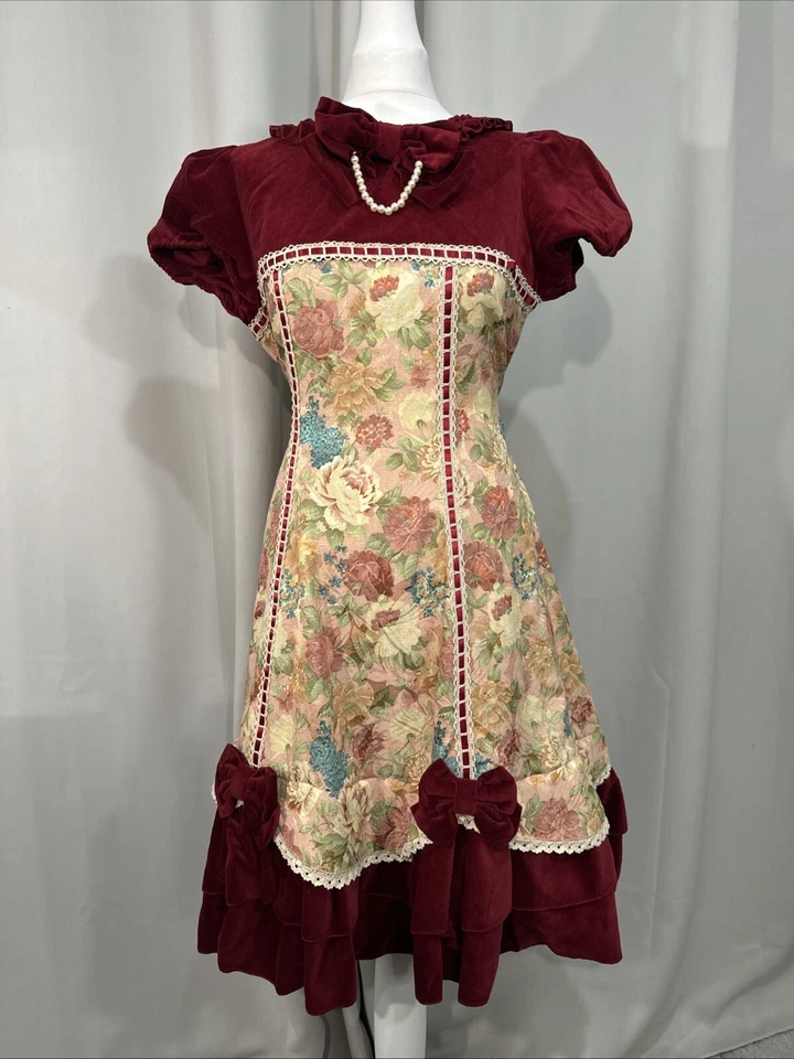 Vestido Body Line Vintage Terciopelo Estampado Alfombra Floral Victoriano Art Deco Perla A17 Foto 1 de 4