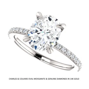 2.00 Carat Charles & Colvard Oval Moissanite Ring in 14k White Gold - Picture 1 of 3