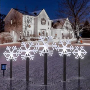 Solar Pathway Lights Christmas Garden Snowflake Decorations Outdoor 5 Pack Led - Picture 1 of 7