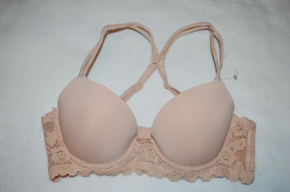 Jr Womens BEIGE 2-WAY T-SHIRT BRA Underwire LACE SIDES & BACK Soft Cup SIZE 34D - Image 1 of 2