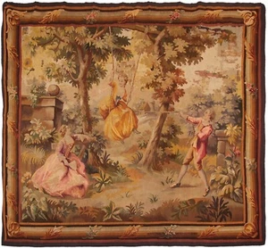 6x7 Antique French Tapestry Large Tapestry Antique Wool & Silk 178x203cm c.1890 - Picture 1 of 12