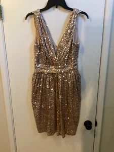 Women NWOT "Badgley Mischka”gold sequins, sleeveless V-neck dress. Size 10 - Picture 1 of 2