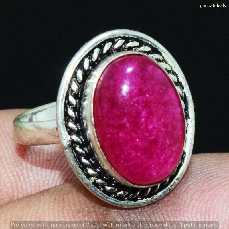 Simulated Ruby Gemstone Ethnic Handmade Ring Jewelry US Size- 6 FR-10342 - Image 1 of 1