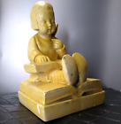 Antique Plaster? Single Bookend COLUMBIA 6" Child Reading Book sitting on Books!
