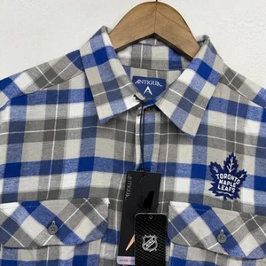 Toronto Maple Leafs Shirt men's Small Blue Gray Check Flannel Flap Pockets NEW - Picture 1 of 11